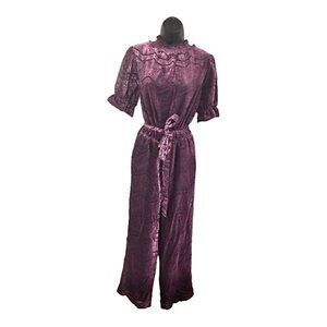 Adelyn‎ Rae velvet look belted ruffle mockneck & sleeve jumpsuit size Mediun new